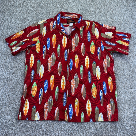 VTG Island Reserve Collection Red Shirt Surfing Hawaiian Mens Size L USA Made - Picture 2 of 11